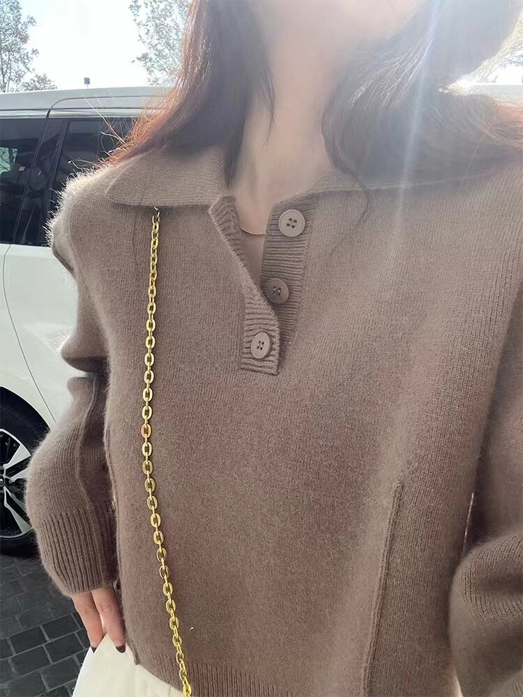 短款针织开衫女春秋软糯慵懒风毛衣外套辣妹独特别致上衣,针织衫/毛衣,半城羊绒