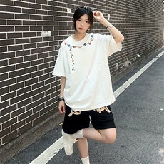 万针全刺绣工艺抖音得物高品质260克重磅纯棉双纱美式高街短袖T恤，男装T恤，电商A486-1