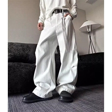 白色工装牛仔裤美式弯刀裤男新款阔腿裤男直筒休闲裤子WLQ455-P55，男装牛仔裤，星座1008