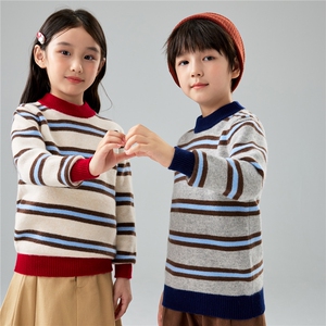 儿童秋冬新款加厚条纹针织衫100%羊毛打底毛衣男女童彩条打底衫图片