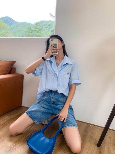 简约短袖衬衫，女装衬衫，里奈(1F)