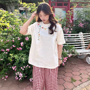万针全刺绣工艺抖音得物高品质260克重磅纯棉双纱美式高街短袖T恤图片