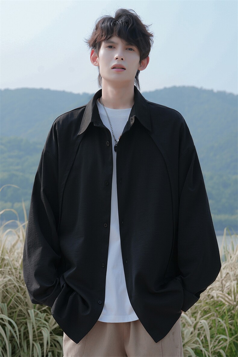 CD5477改长袖C5467特批P30无差价秋季复古大码拼接衬衫宽松外套男,男装衬衫,电商A001