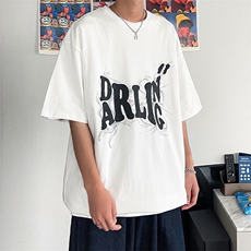 烟雾字母印花短袖t恤男ins潮牌街头宽松短袖T恤A071-9010-P30，男装T恤，电商A071