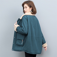 纯棉一体绒派克服女风衣大衣加厚加绒防刮防钩外套女中老年妈妈装，女装派克服，璐依舞