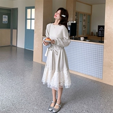 26春新款现-法式甜系拼接设计绝美连衣长裙2615-P180K288，女装连衣裙，2B190