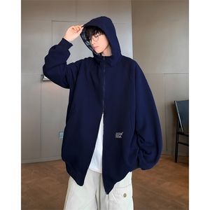 2024新款美式高街痞帅连帽开衫拉链卫衣格子外套男女潮W8313-P52图片