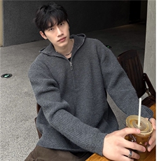 半拉链连帽毛衣男慵懒秋冬针织开衫外套M71-P68，男装针织衫/毛衣，电商C307