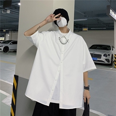 港风大码短袖纯色衬衫青年男生ins宽松情侣衫B299-X5275-P45限65，男装T恤，电商A061-1