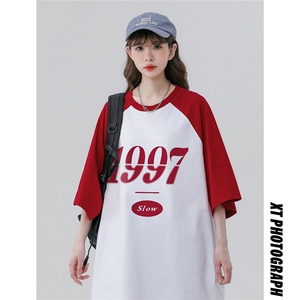 中性风23新款夏季时尚百搭宽松圆领纯棉印花短袖T恤DT457P40控58图片