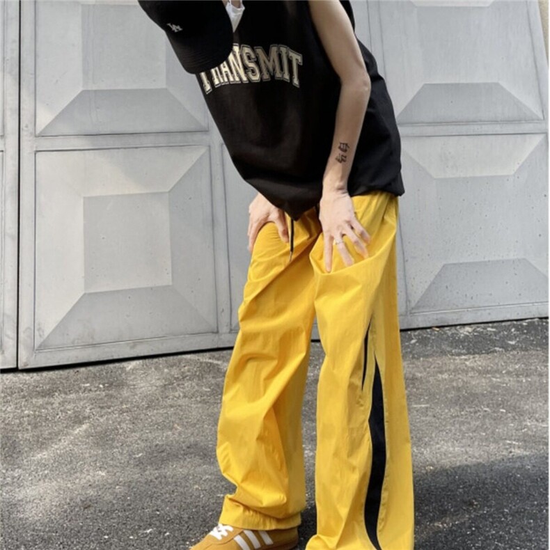 薄荷曼波风湖蓝色裤子夏季宽松阔腿hiphop街舞速干美式降落伞兵裤,男装休闲裤,星座506A