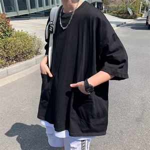 潮宽松型气质五分袖时尚潮牌圆领男青春流行T恤夏季简约图片