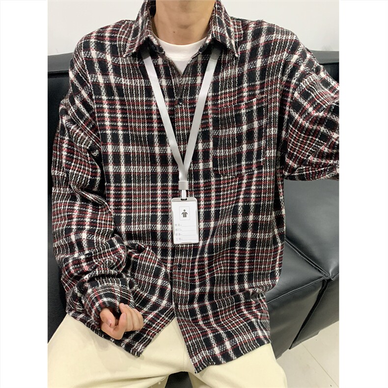现货~磨毛加厚格子大码长袖衬衫 C5893/特P25 红色图片