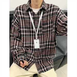 现货~磨毛加厚格子大码长袖衬衫 C5893/特P25 红色图片