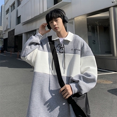 2023春秋季翻领卫衣男宽松拼接美式ins休闲青年上衣服W0041-P38，男装卫衣，星座308B-1