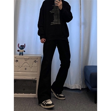 高街vibe纯黑色牛仔裤男款夏季修身直筒弹力微喇叭裤控价68，男装休闲裤，星座310A-4