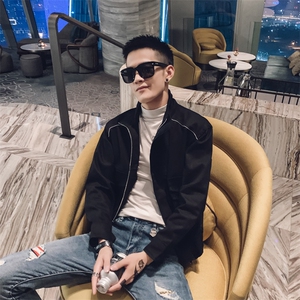 社会风秋魔术贴纯色立领夹克潮男B297-1903-P105控148图片