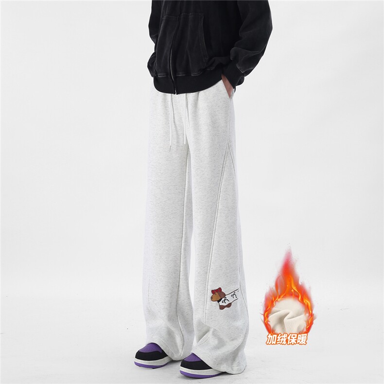 A429-YK360-特批常规42加绒48小狗刺绣显高显瘦百搭休闲卫裤，男装休闲裤，电商A429