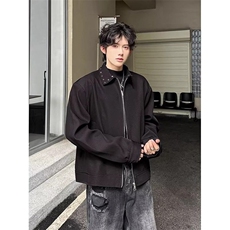 XZ123-P56复古高街褶皱垫肩翻领夹克男春秋季宽松休闲百搭，男装夹克，电商B323A
