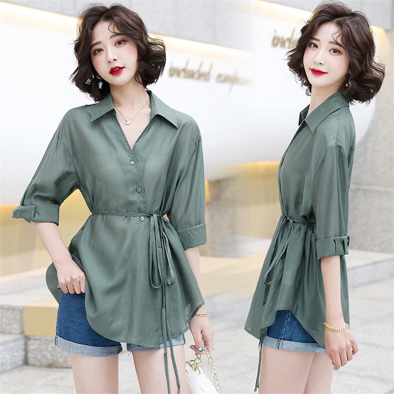 2025夏季新款简约优雅气质减龄翻领纯色宽松休闲舒适衬衫，女装衬衫，天丽