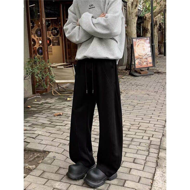 弯刀卫裤男秋冬款加绒加厚美式阔腿休闲裤重磅宽松直筒裤A659/P42,男装休闲裤,星座506