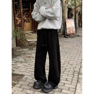 弯刀卫裤男秋冬款加绒加厚美式阔腿休闲裤重磅宽松直筒裤A659/P42图片