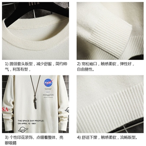 M67243-P45 加绒款-P65NASA控68圆领毛衣男大码针织衫毛线衣 网格图片