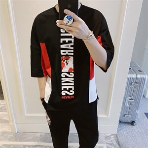 夏装新款潮牌短袖运动休闲两件套T恤短袖套装男F26P68图片