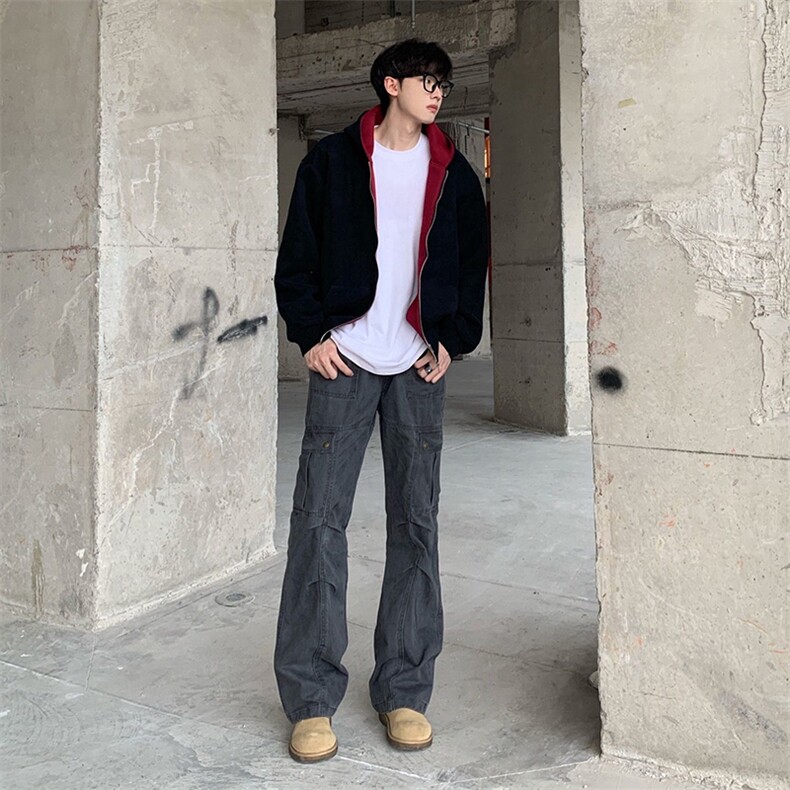 重磅高品质硬挺boxy26春装美式高街结构撞色拼接连帽卫衣开衫外套,女装短外套,电商A486