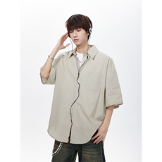 宽松五分袖细格子衬衫男KD683-P45，男装T恤，电商D312-1