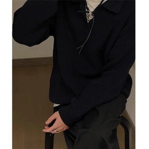 【有货】D651-P50简约潮牌毛衣男宽松高级感打底针织衫翻领长袖图片