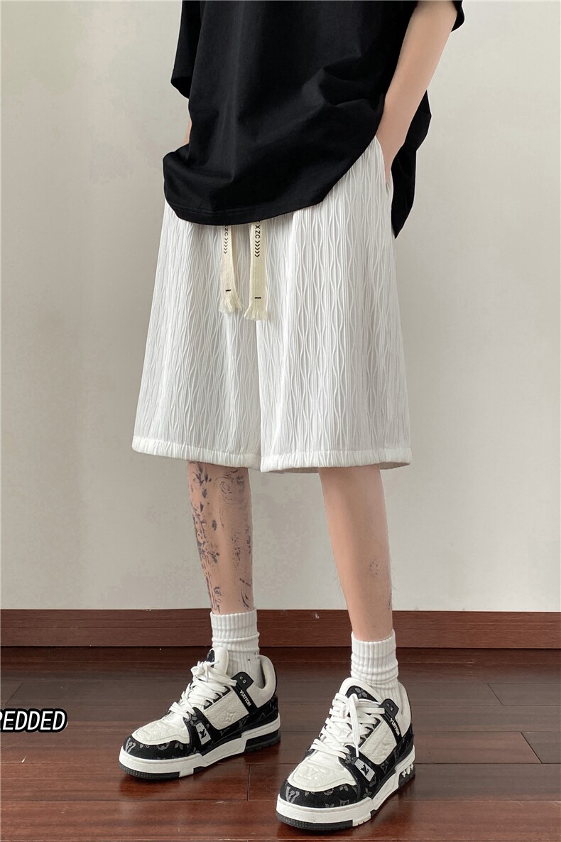 港风夏季新款波浪冰丝裤男生宽松薄款短裤B315-K23318-P35控48,男装休闲裤,电商B315
