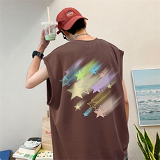 直播品质重磅纯棉220克美式印花宽松背心男女无袖t恤潮BX501P25，男装T恤，电商A486