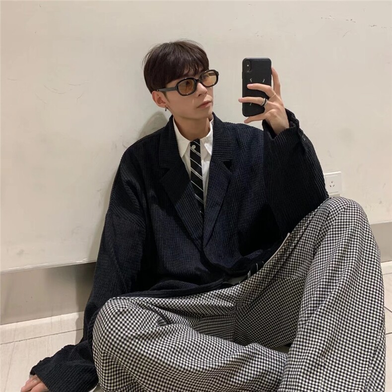 华夫格西装外套男ins潮流痞帅秋季新款J2055P60,男装西服,星座1116-2