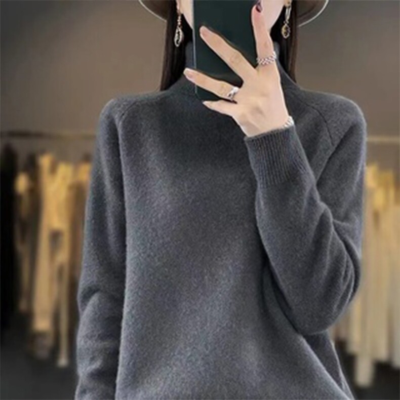秋冬新款高翻领毛衣女宽松内搭韩版套头保暖显瘦气质打底针织衫,针织衫/毛衣,德尔信羊绒