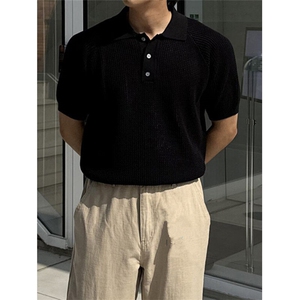 短袖针织POLO衫男士夏季薄款韩系镂空轻熟风翻领透气体恤衫 Z95图片