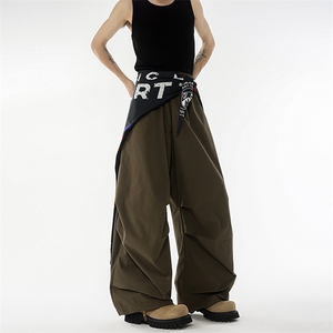 8XL-M 美式复古撞色屁帘工装伞兵裤男褶皱设计感宽松阔腿裤P68图片