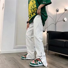 高街ins潮牌复古排扣男夏季排扣开叉直筒宽松拖地长裤K3601-P38，男装休闲裤，星座512-2