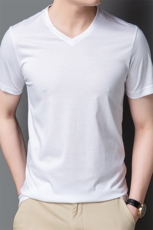 Y6202021夏季新款桑蚕丝T恤衫V领纯色白搭短袖，男装T恤，电商B360