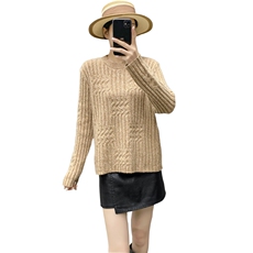 2025年秋季新款花纱圆领宽松套头针织衫休闲，女装针织衫/毛衣，织绒羊