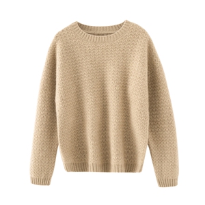 落肩慵懒~软糯宽松山羊绒衫女提花厚毛衣2025秋冬针织羊毛衫红色图片