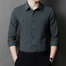 春秋季新款男士长袖衬衫休闲印花上衣商务休闲中年爸爸装衬衣，男装衬衫，电商B212（原钱塘6029）