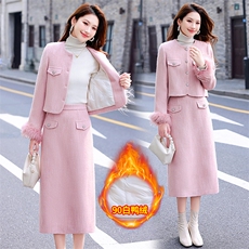 2024年冬季新款女时尚潮流气质优雅修身网红小香风90绒套装长袖，女装套装/套裙，煊芮熙