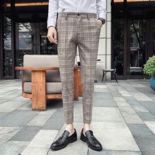 春夏英伦格子休闲西裤修身小脚裤商务长裤A450-K9951P60，男装休闲裤，星座1904A