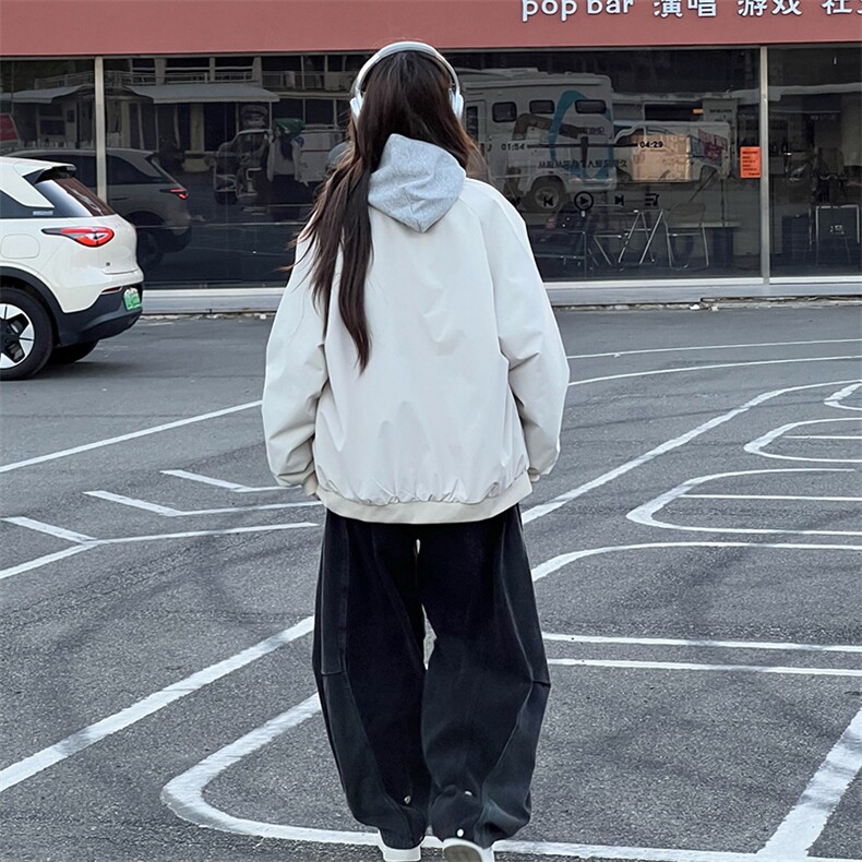 美式高街复古老钱风夹克冲锋衣男女纯色休闲宽松棒球立领飞行外套,男装夹克,电商A486