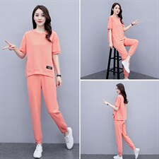 2025夏季新款简约气质减龄圆领时尚休闲舒适显瘦两件套，女装套装/套裙，凯瑟曼