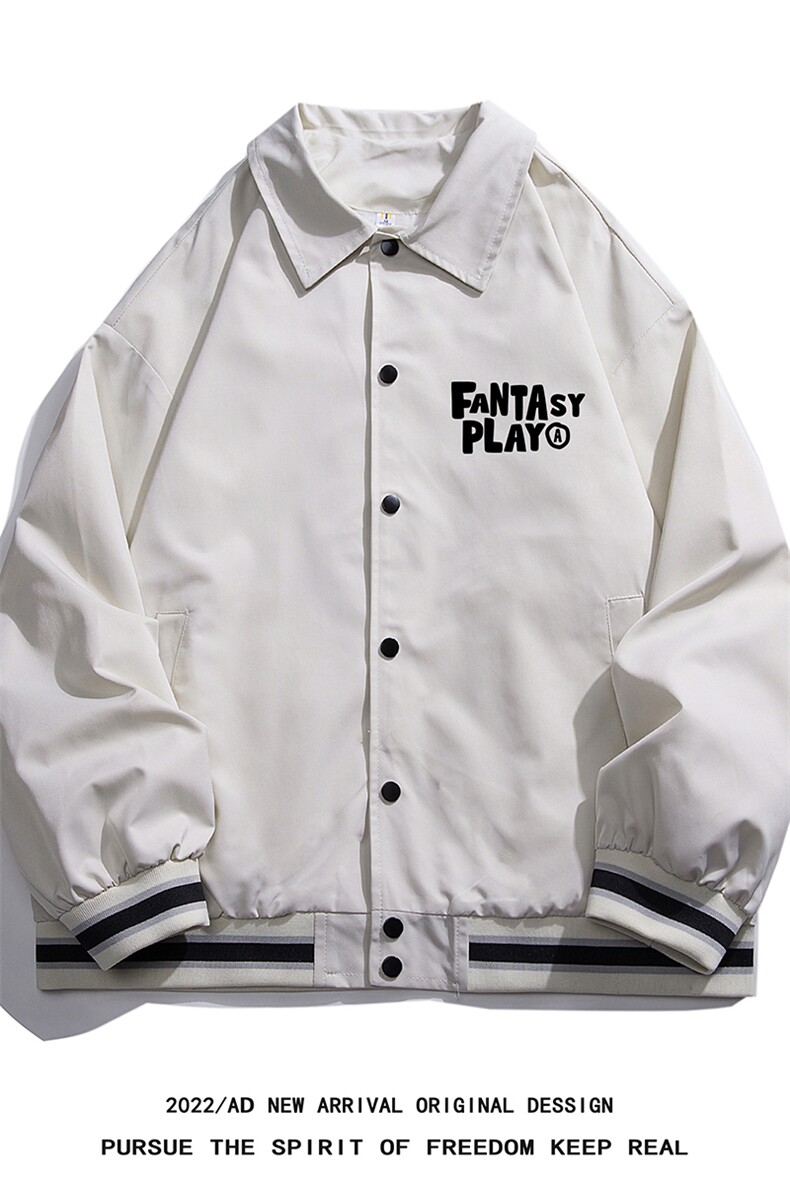 白底INS春季时尚潮流字母印花翻领棒球服百搭夹克外套G725P65控88,男装夹克,电商A247-1