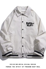 白底INS春季时尚潮流字母印花翻领棒球服百搭夹克外套G725P65控88，男装夹克，电商A247-1