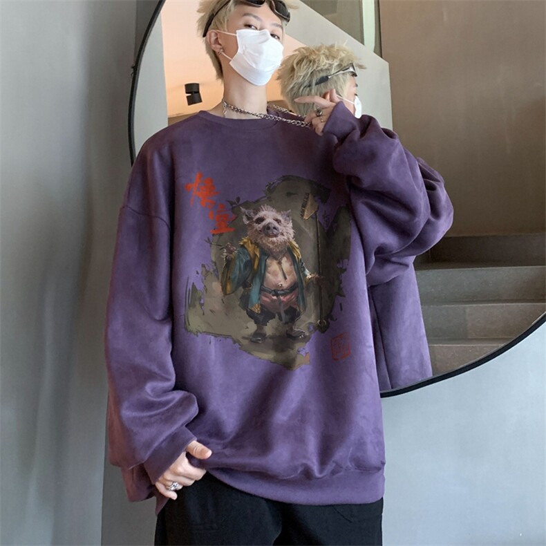 秋装复古美式水洗做旧重磅麂皮绒圆领卫衣,男装卫衣,星座301B