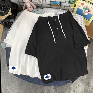 LD54061-P45 连帽短袖t恤男大码胖子带帽五分袖中袖图片